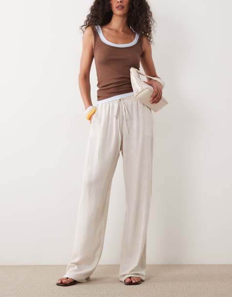 ASOS DESIGN linen look pull on pants in natural - view 1