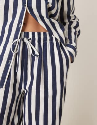 ASOS DESIGN linen look pull on pants in navy stripe - part of a set