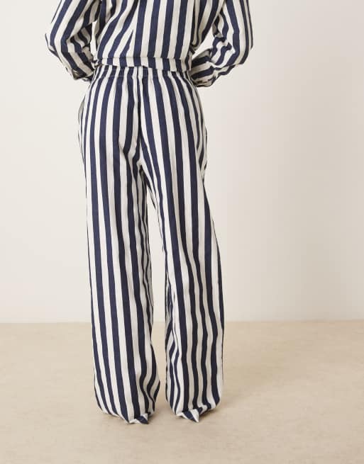ASOS DESIGN linen look pull on pants in navy stripe - part of a set