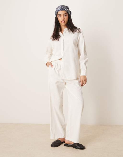 ASOS DESIGN linen look pull on pants in off white - part of a set