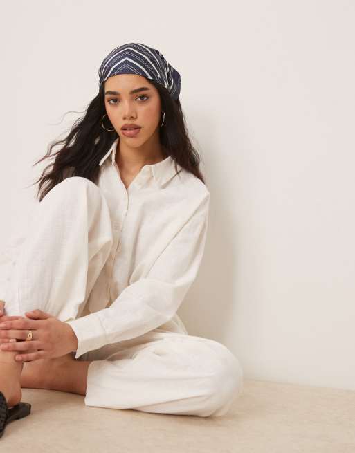 ASOS DESIGN linen look pull on pants in off white - part of a set