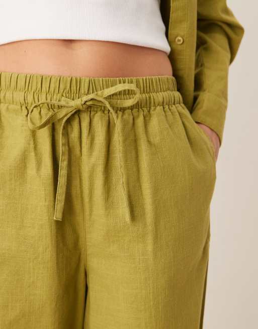 ASOS DESIGN - Pantalon d'ensemble à enfiler en aspect lin - Olive