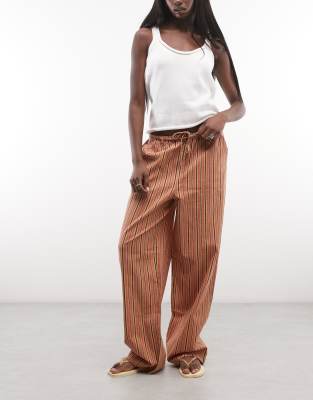 ASOS DESIGN linen look pull on pants in orange stripes