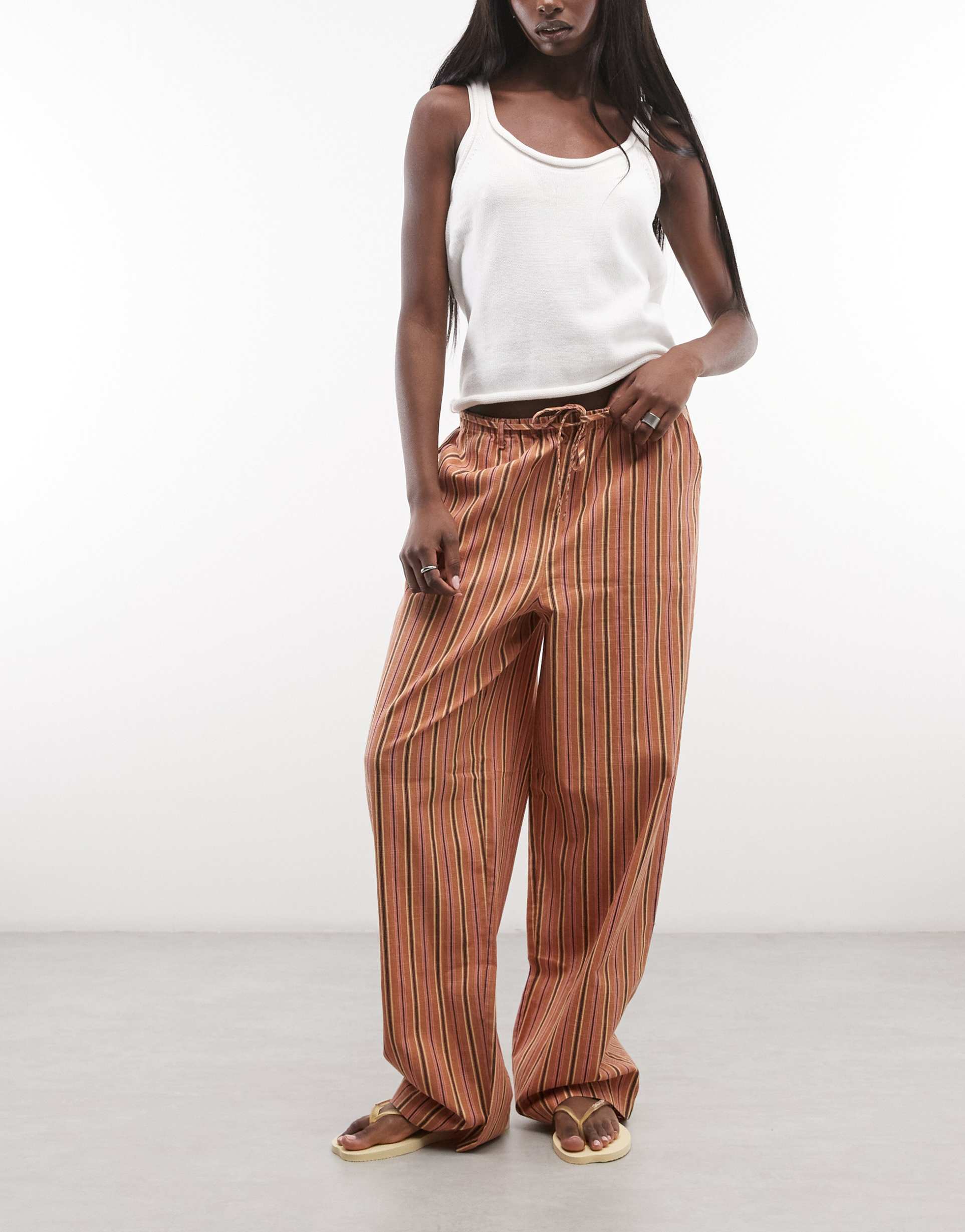 asos design linen look pull on pants in orange stripes