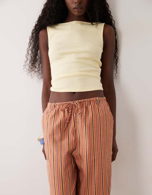 ASOS DESIGN linen look pull on pants in orange stripes, 3 of 5