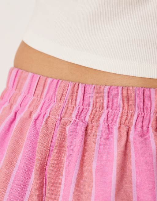 ASOS DESIGN linen look pull-on pants in pink stripe