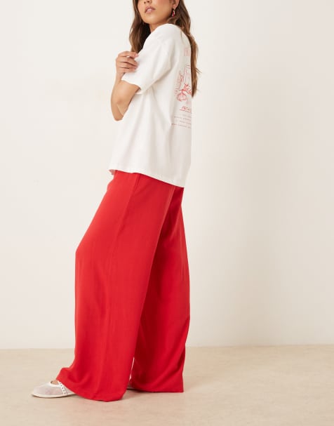 ASOS DESIGN linen look pull-on pants in red - view 1