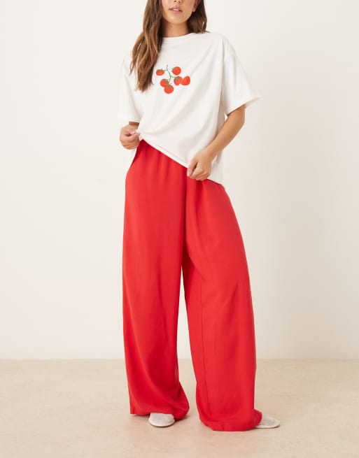 ASOS DESIGN linen look pull-on pants in red