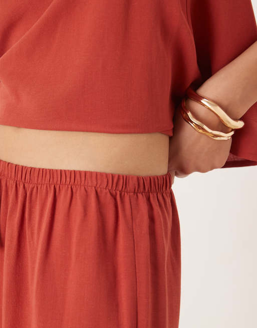 ASOS DESIGN linen look pull on pants in rust 