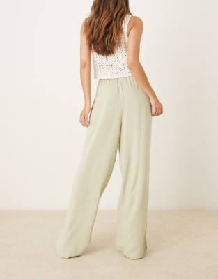 ASOS DESIGN linen look pull on pants in sage