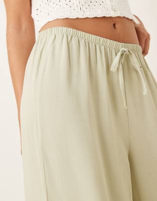 ASOS DESIGN linen look pull on pants in sage