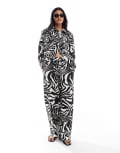 [ASOS DESIGN] ASOS DESIGN linen look pull on pants in spliced zebra print (part of a set)-Multi XS Spliced zebra print
