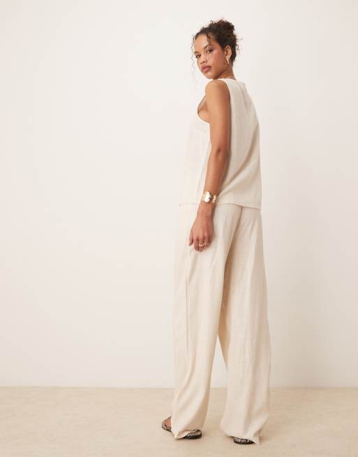 ASOS DESIGN linen look pull on pants in stone