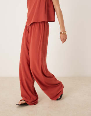 Asos Design Linen Look Pull On Pants Rust-red