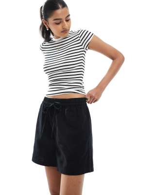Bershka baby tee in navy and white stripe