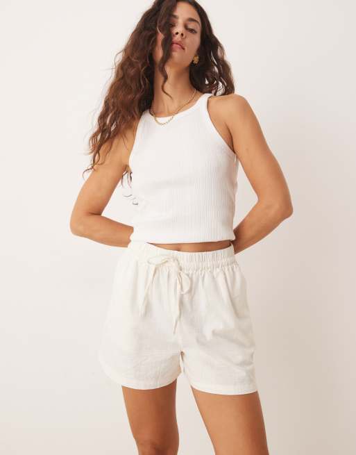 ASOS DESIGN linen look pull on shorts co-ord in off white 