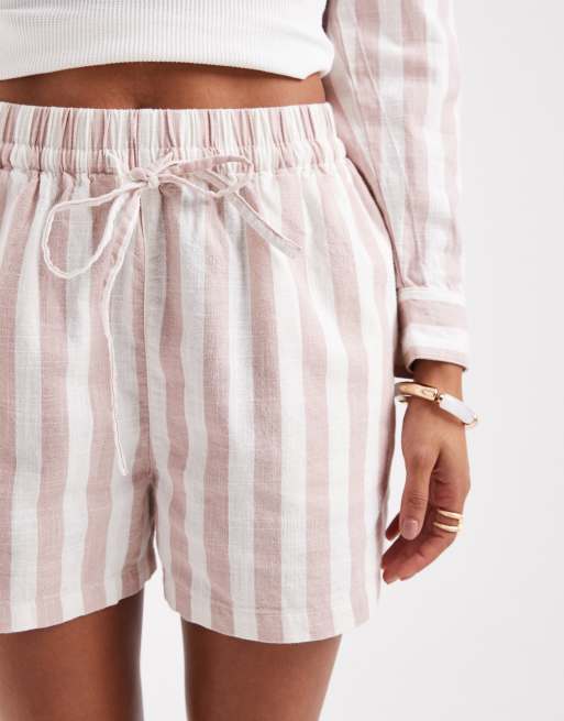 ASOS DESIGN linen-look pull-on shorts in mink stripe - part of a set 