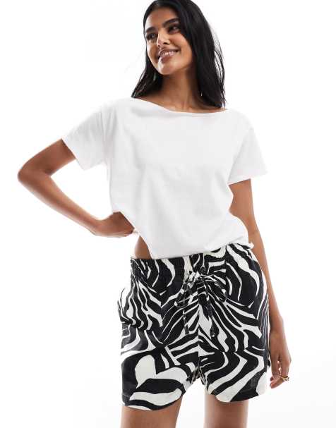 ASOS DESIGN linen look pull on shorts in spliced zebra print (part of a set) - view 1