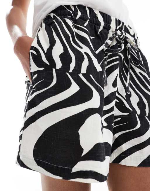 ASOS DESIGN linen look pull on shorts in spliced zebra print - part of a set