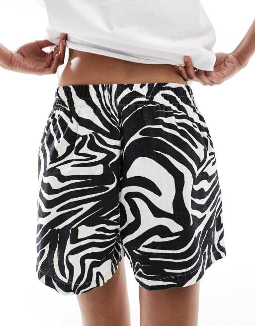 ASOS DESIGN linen look pull on shorts in spliced zebra print - part of a set