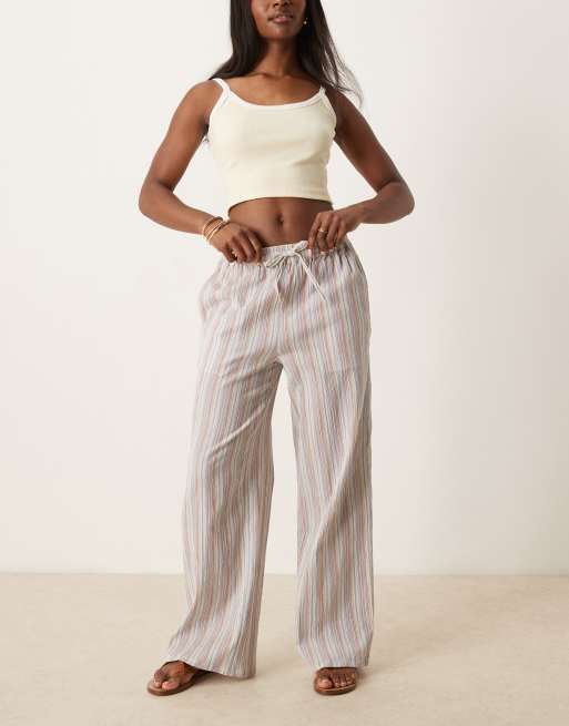 ASOS DESIGN linen look pull on straight leg trousers in multi stripe