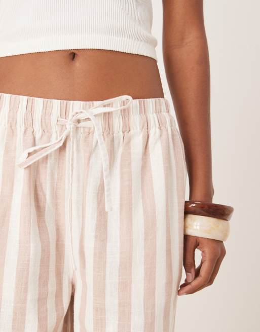 ASOS DESIGN linen look pull-on tapered pants in mink stripe - part of a set