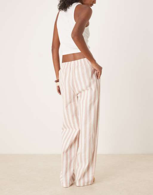 ASOS DESIGN linen look pull-on tapered pants in mink stripe - part of a set