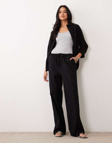 ASOS DESIGN linen look pull on trousers in black