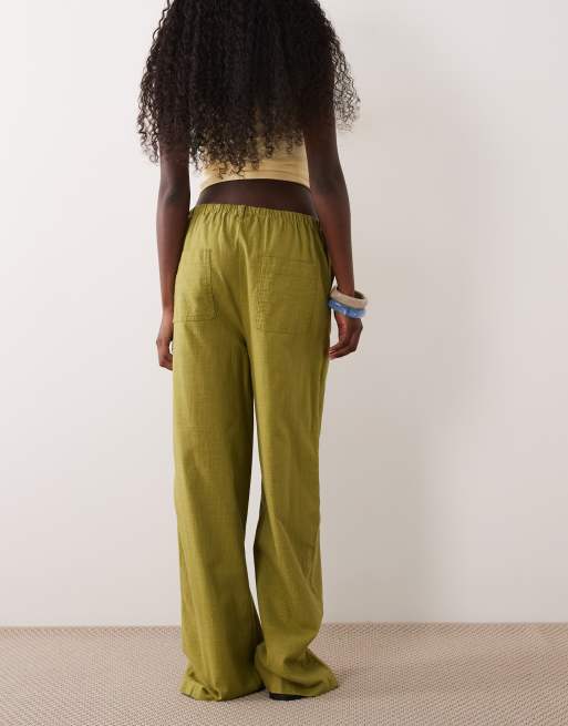 ASOS DESIGN linen look pull on trousers in olive, 5 of 5