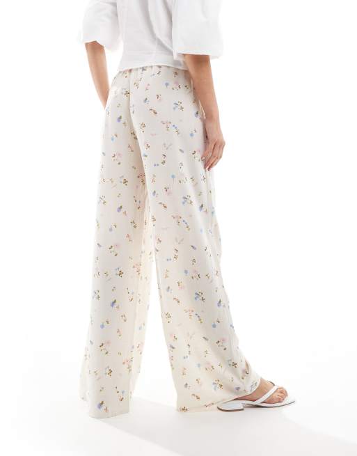 ASOS DESIGN linen look pull on wide leg pants in floral print