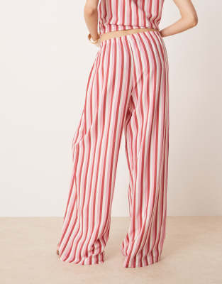 Asos Design Linen Look Pull On Wide Leg Pants In Pink
