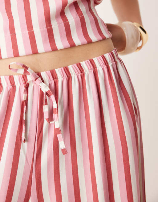 ASOS DESIGN linen look pull on wide leg pants in pink stripes