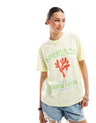 ASOS DESIGN LINEN LOOK REGULAR FIT T-SHIRT WITH CORAL GRAPHIC 