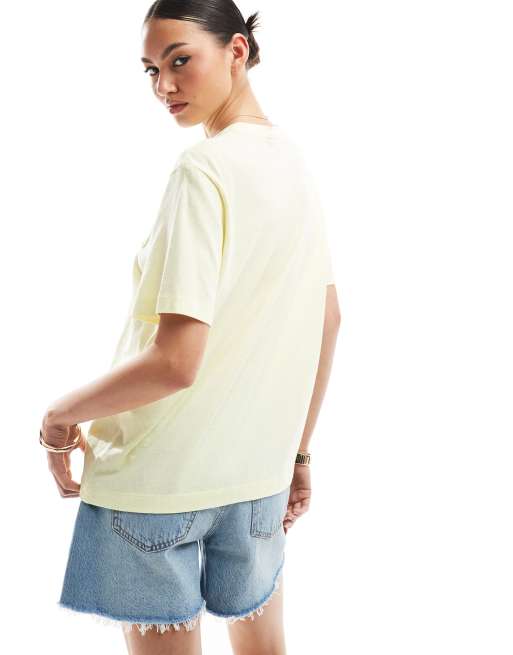 ASOS DESIGN linen look regular fit t-shirt with coral graphic in lemon, 4 of 4