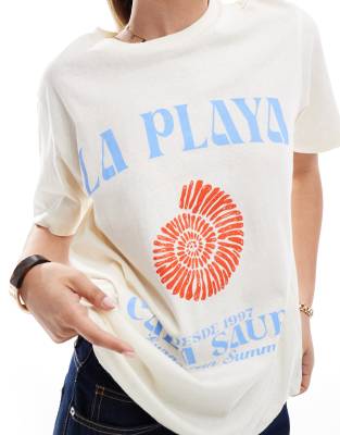 Asos Design Linen Look Regular Fit T-shirt With Shell Graphic