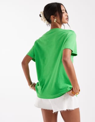 Asos Design Linen Look Regular Fit T-shirt With Sunshine Graphic In Green