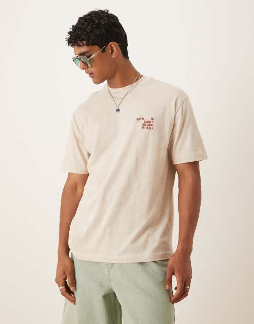 ASOS DESIGN linen look relaxed T-shirt with motel graphic in natural , 3 of 4