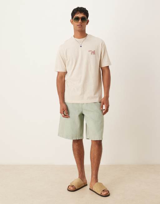 ASOS DESIGN linen look relaxed T-shirt with motel graphic in natural , 4 of 4