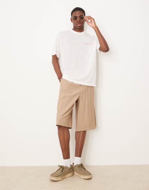 ASOS DESIGN linen look relaxed t-shirt with riviera graphic in off white, 2 of 4