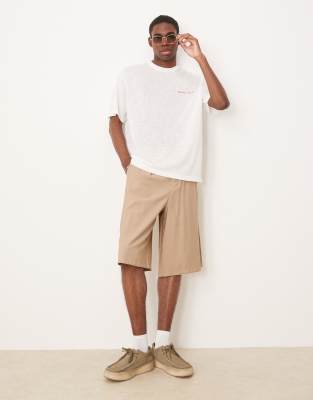 Asos Design Linen Look Relaxed T-shirt With Riviera Ligure Graphic In White