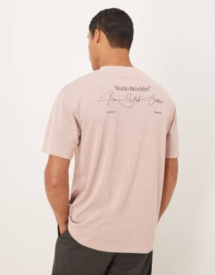 Asos Design Linen Look Relaxed T-shirt With Text Graphic In Pink