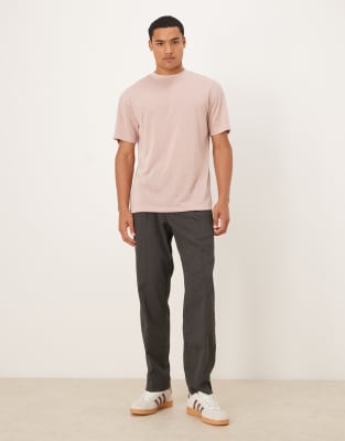Asos Design Linen Look Relaxed T-shirt With Text Graphic In Pink