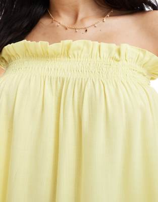Asos Design Linen Look Ruffle Bandeau Top In Yellow