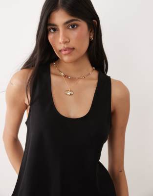 ASOS DESIGN linen look scoop neck tank top in black