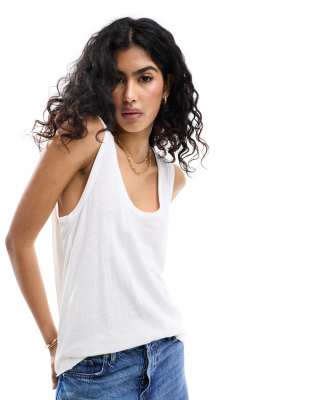 Asos Design Cotton Scoop Neck Tank Top Bodysuit In White - White In White