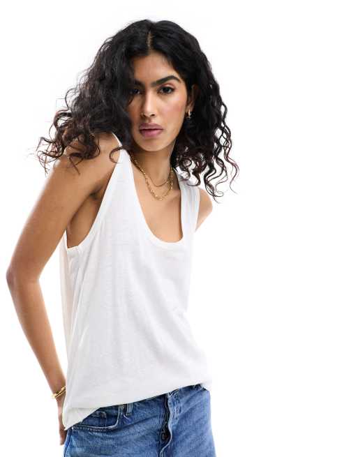 ASOS DESIGN linen look scoop neck tank top in cream | ASOS