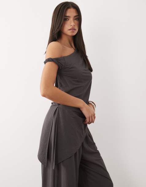 ASOS DESIGN linen look set in charcoal gray - view 1