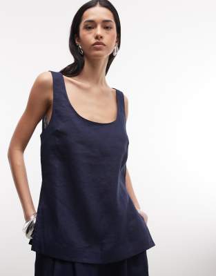 Asos Design Linen Look Shell Top In Blue