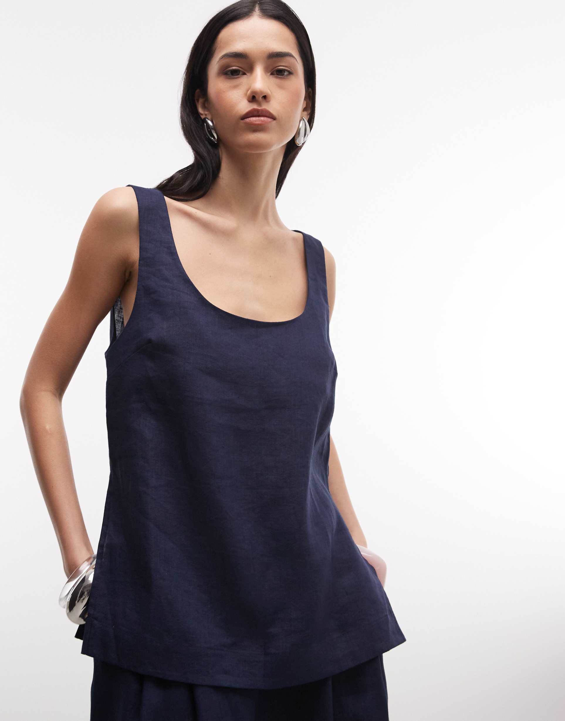 asos design linen look shell top in navy