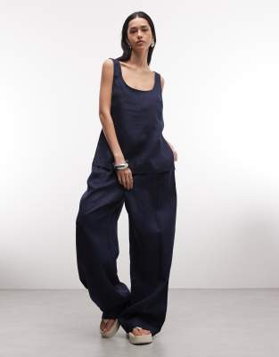 Asos Design Linen Look Shell Top In Blue